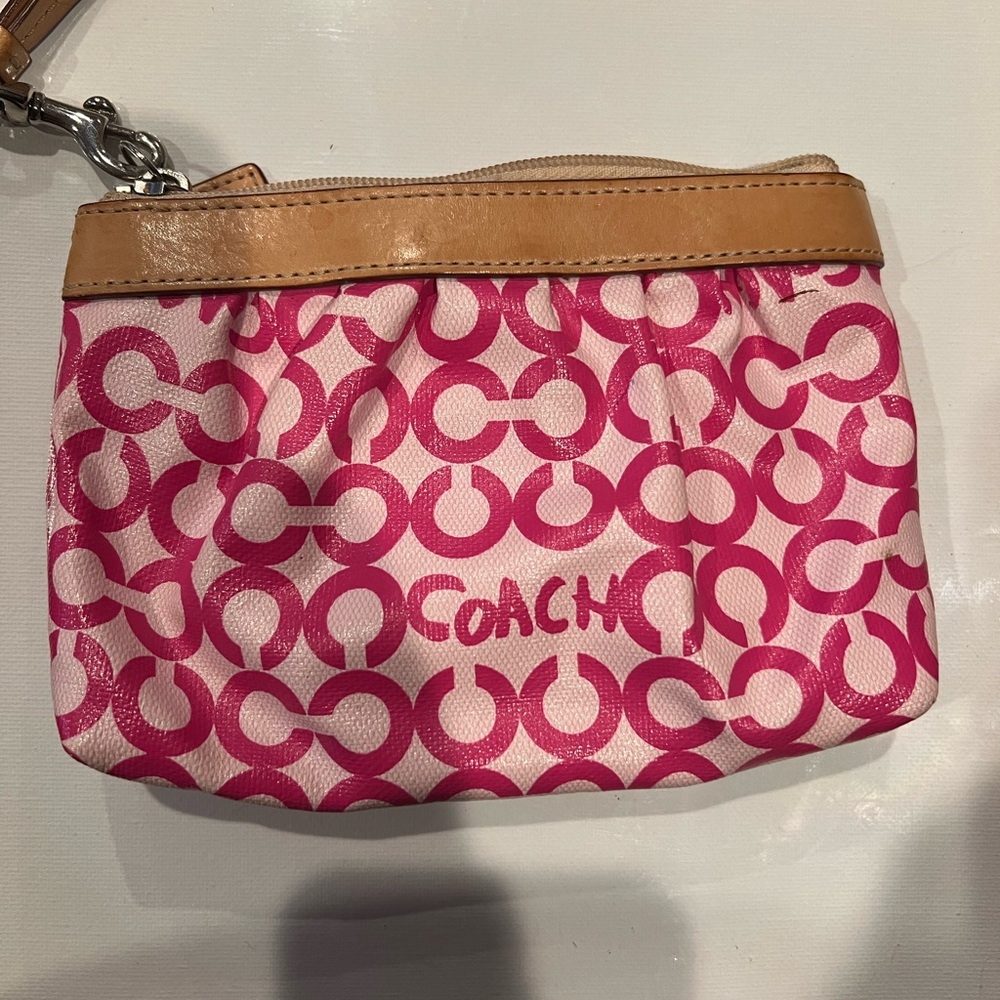 Coach Pink and Tan Wristlet